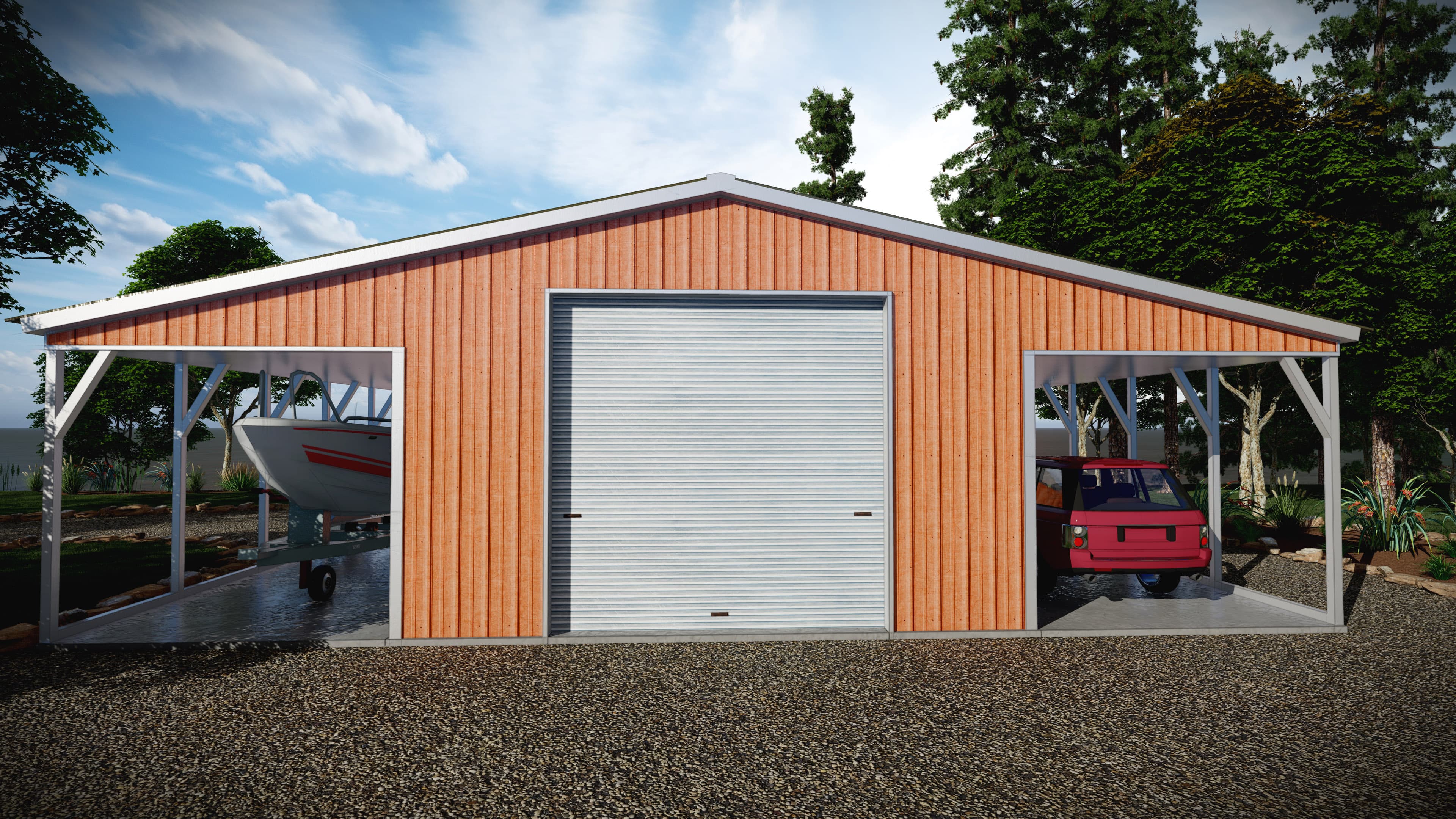 Seneca vertical roof style. Main unit 24&#8242; wide x 25&#8242; long x 12&#8242; tall fully enclosed