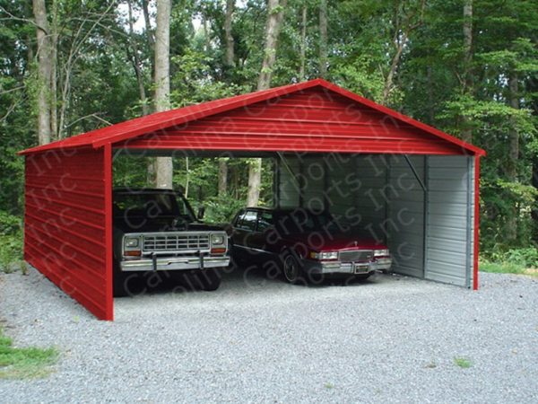 Boxed Eave Style Carport with Sides Closed and Two Gables