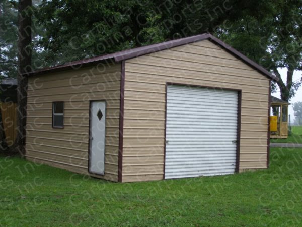 Vertical Metal Garage with Garage Door, Walkin Door and Window