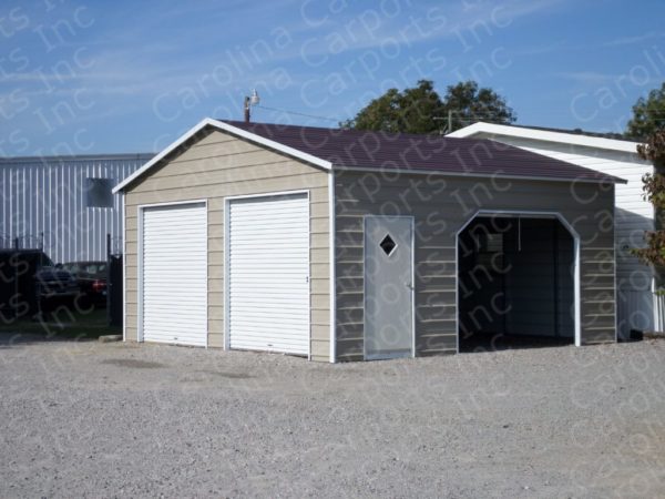 Boxed Eave Metal Garage with Garage Door and Walkin Door