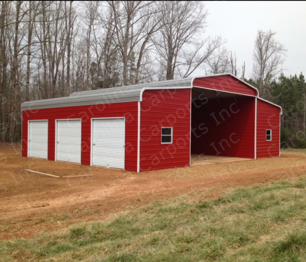 Regular Style Horse Barn with Fully Enclosed Garage Lean Too's
