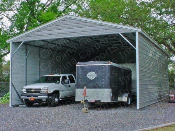 Vertical Roof Style carport with Both Sides Closed and One End Closed