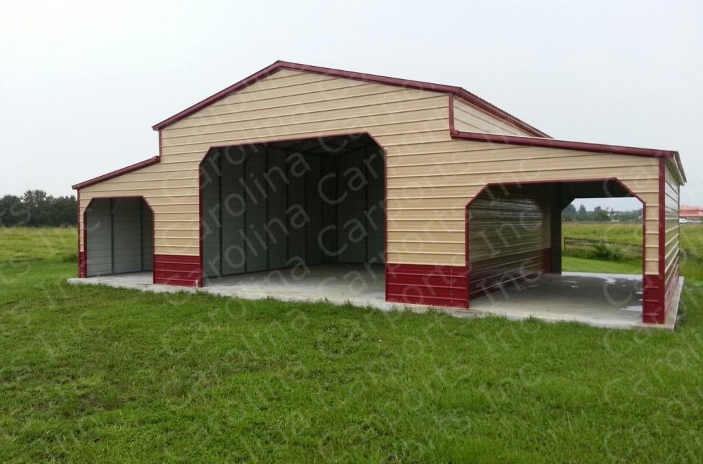 Vertical Roof Two Tone Carolina Barn Fully Enclosed on Main Building