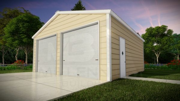 Vertical Metal Garage , 2 - 8x8 Garage Doors, Walk-in Door with Window